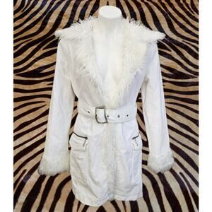 Vintage 90s Y2K Cello White Faux Fur Afghan Penny Lane Jacket Coat Shag